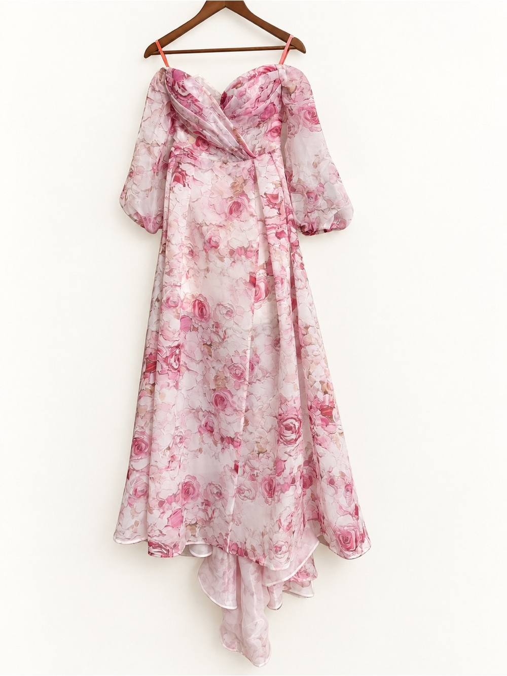 NWT Milla Pink Peony Elegant Floral Puff-Sleeve Maxi Dress, size 4